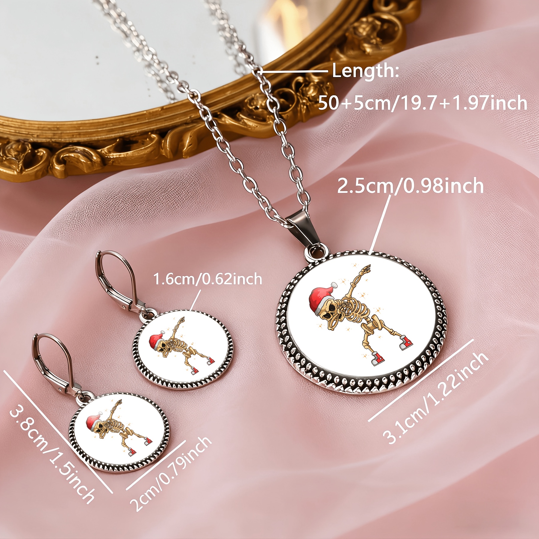 3pc Skull Wearing Sunglasses Necklace & Earrings Set, Women's Gift